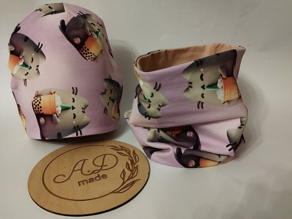 Zestaw komplet czapka komin Bawełniany Kot Pusheen