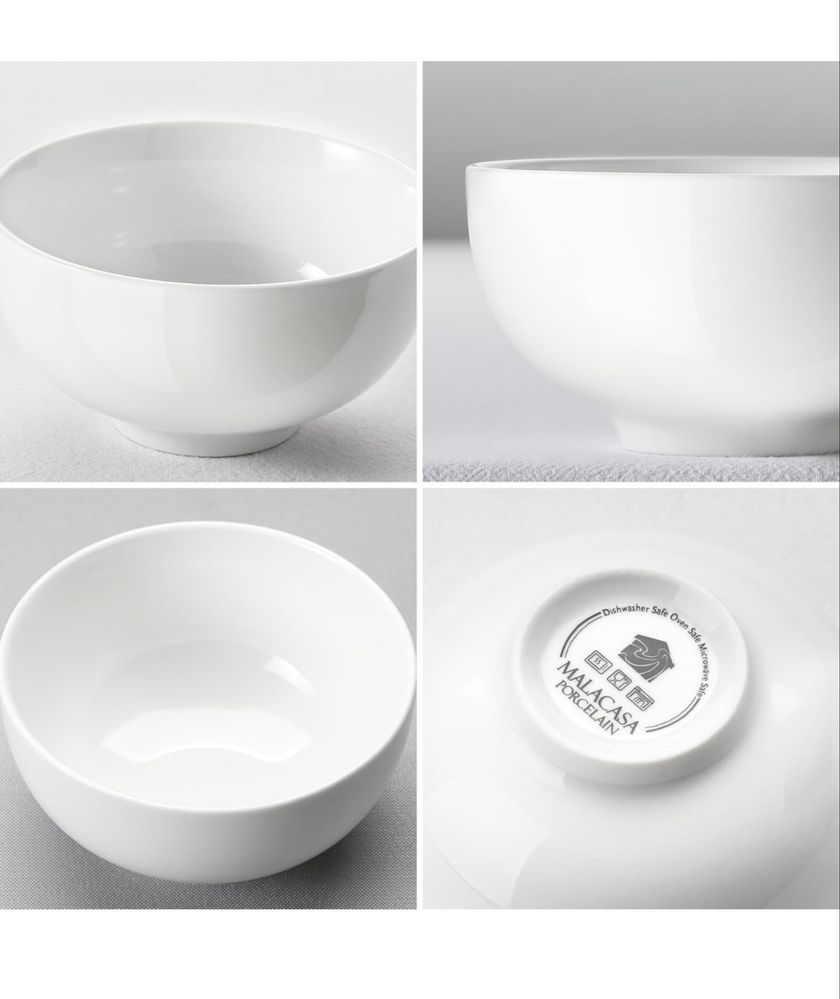 MALACASA Seria REGULAR 8 białych porcelanowych miseczek300ml