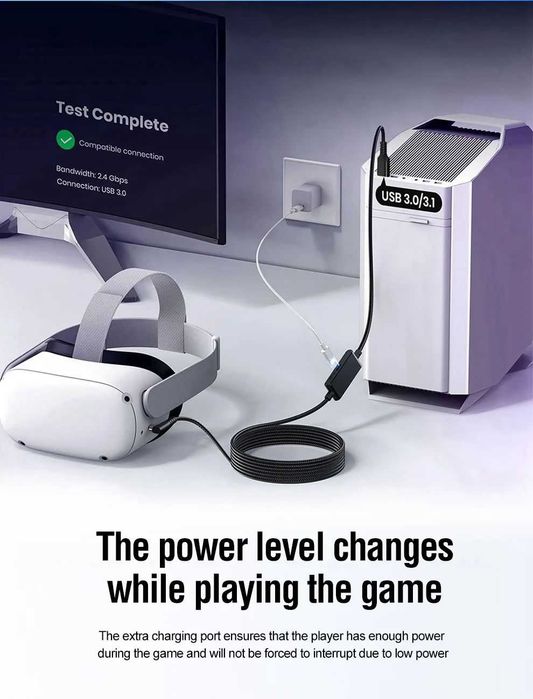 Meta Quest3 Link Cable 5m КабельUSB3.2 з зарядним портом PD60W новинка