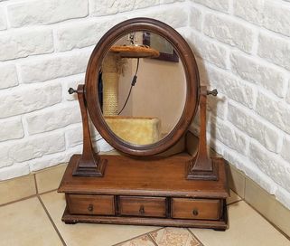 Stare drewniane lustro z szufladkami vintage