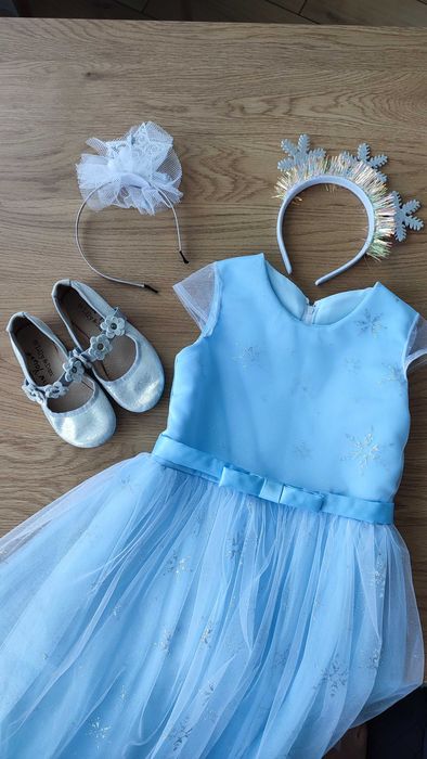 Блакитна сукня сніжинка, снігова королева, зірка + обручі + балетки