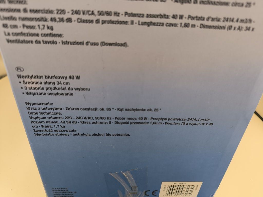 Wiatrak wentylator stołowy Basetech