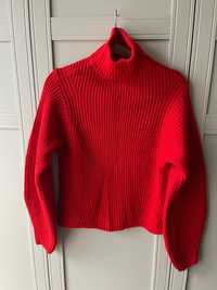 Sweter golf wełniany kaszmirowy H&M czerwony