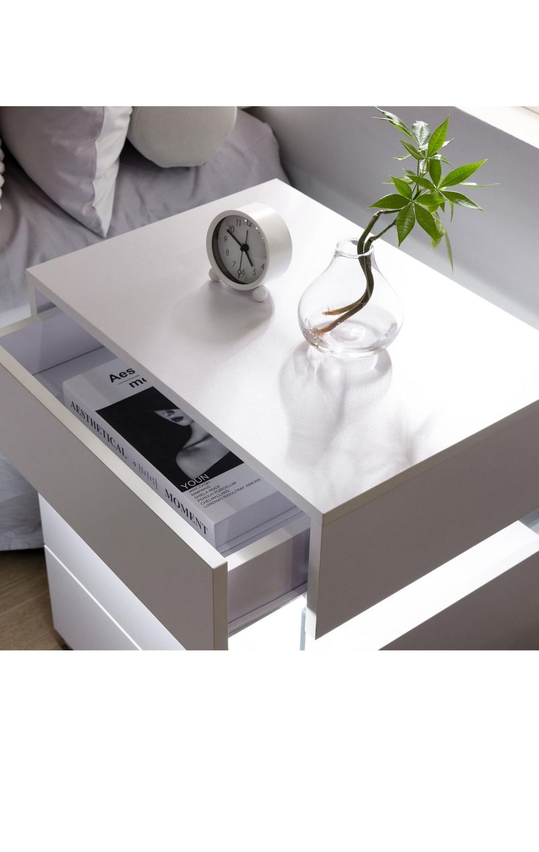 Stolik nocny biały 3 szuflady z portem USB 2 sztuki
