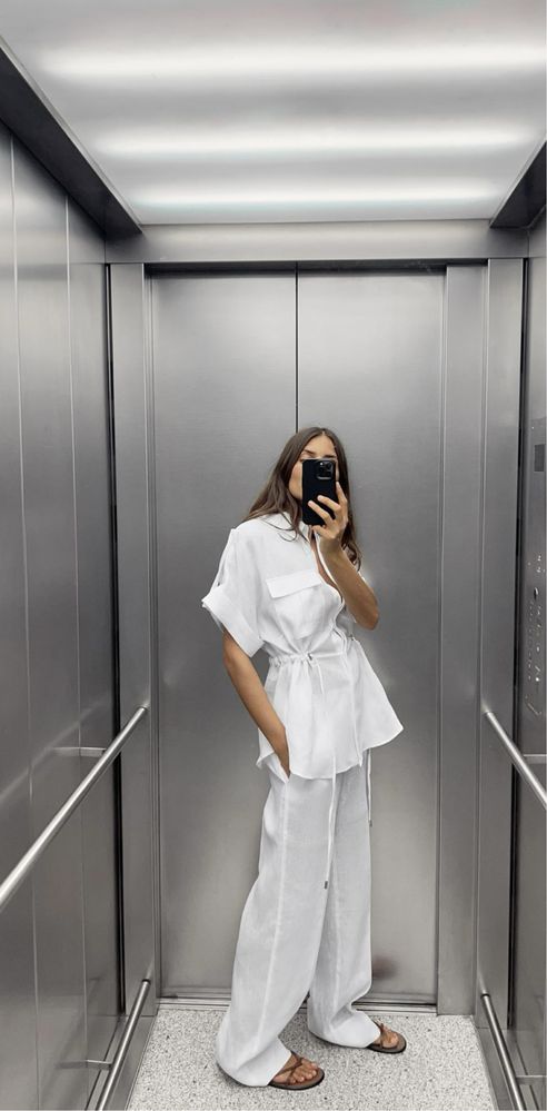 Костюм льняний Zara Новинка 2024 XS-M чорний, білий