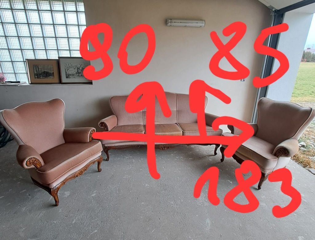 Sofa w stylu ludwikowskim fotele komplet wypoczynkowy