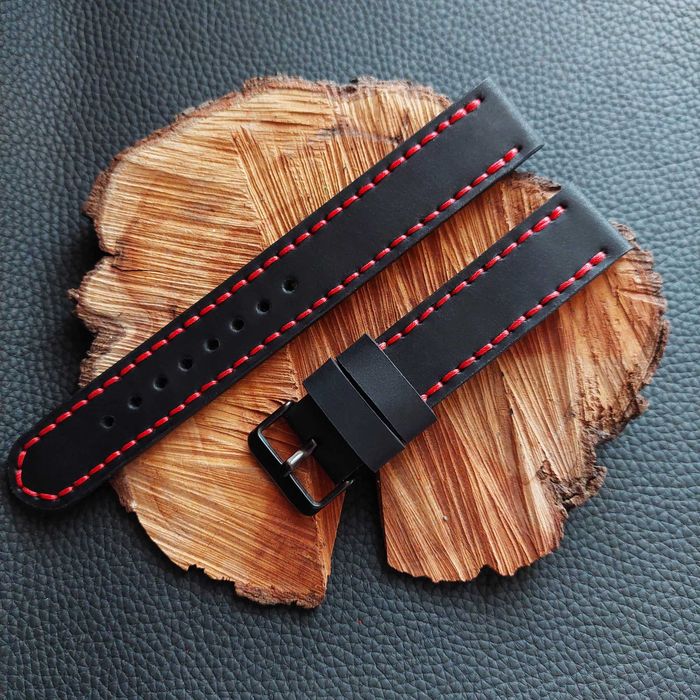 Черный Кожаный Ремешок для Часов Высокое Качество 18,20,22,24мм (К019)