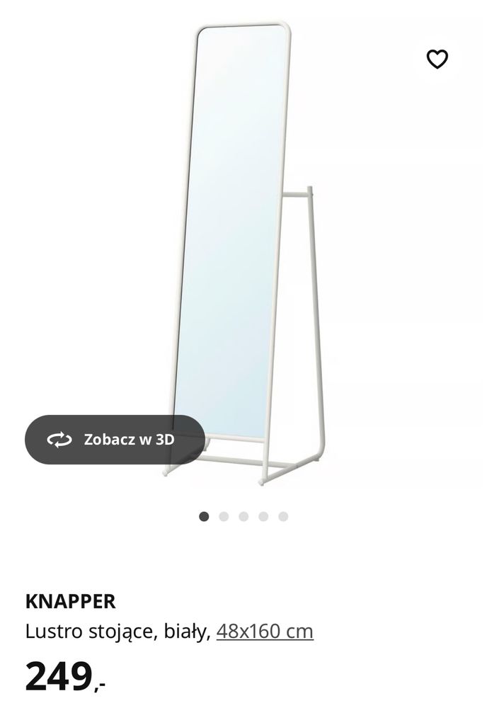 Lustro stojące KNAPPER 48x160cm białe