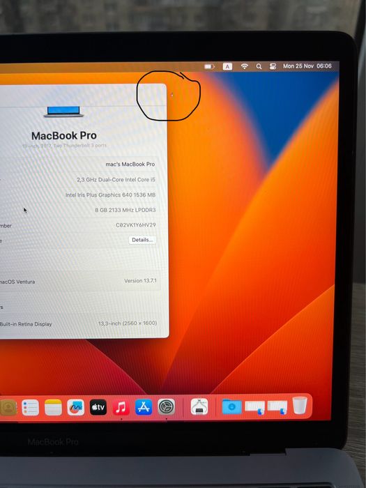 MacBook Pro 13 Retina 2017 | i5 2.3/3.6 GHz | 8gb Ram | 256 SSD
