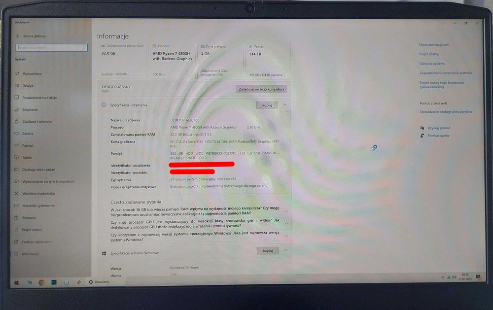 Lenovo IdeaPad Gaming 3 15 Ryzen 32GB 256GB+1TB GTX1650Ti Stan idealny