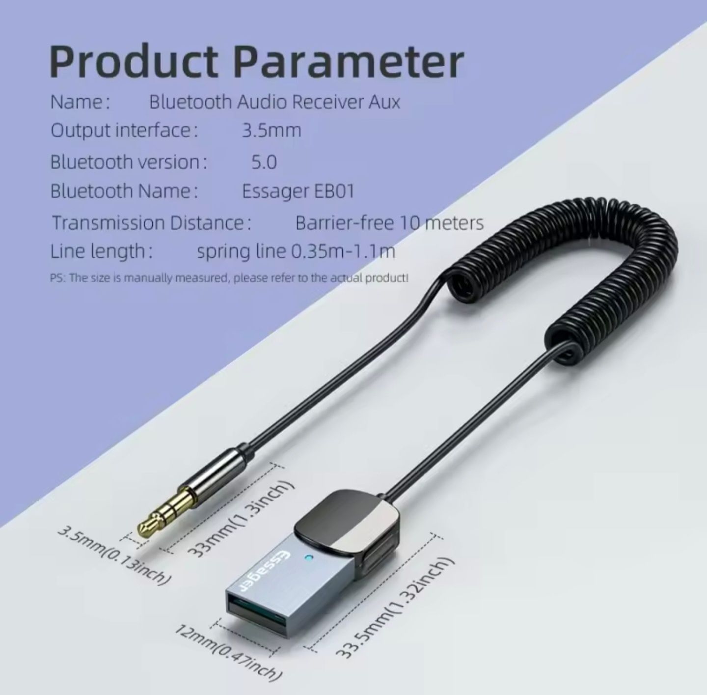 Transmiter Bluetooth AUX do auta - Essager BT 5.0 - NOWY