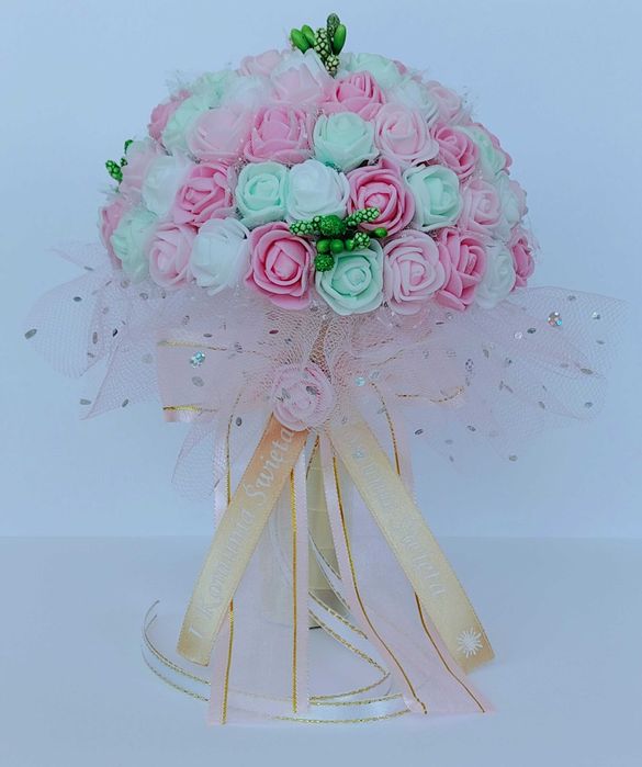 Bukiet komunia pamiątka bukiecik rękodzieło różyczki róże