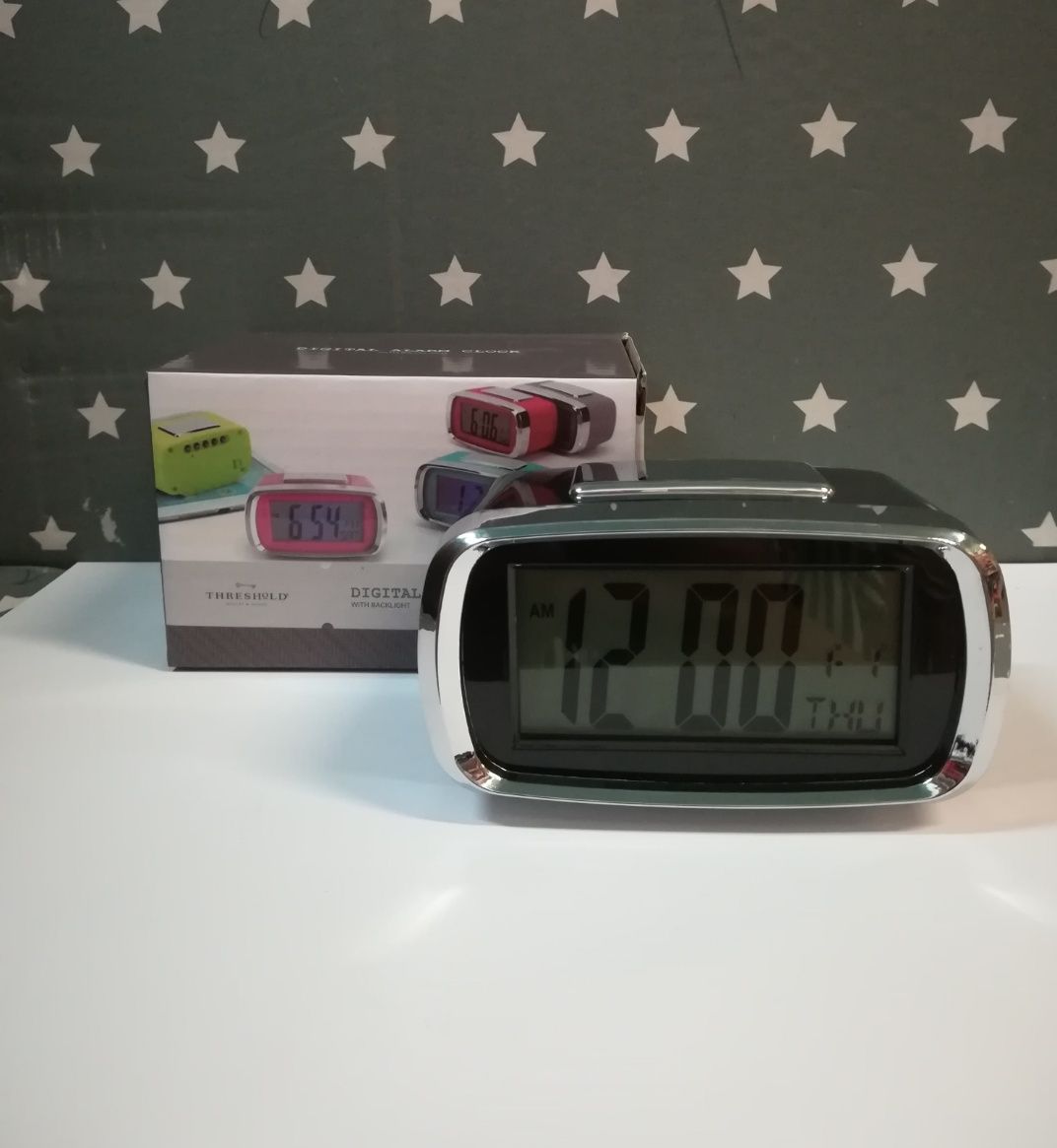 Zegarek budzik elektroniczny z podświetleniem na baterie czarny nowy