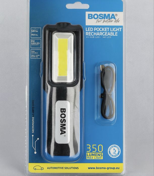 Latarka BOSMA LED 350 lm – nowa, akumulatorowa, USB, magnes