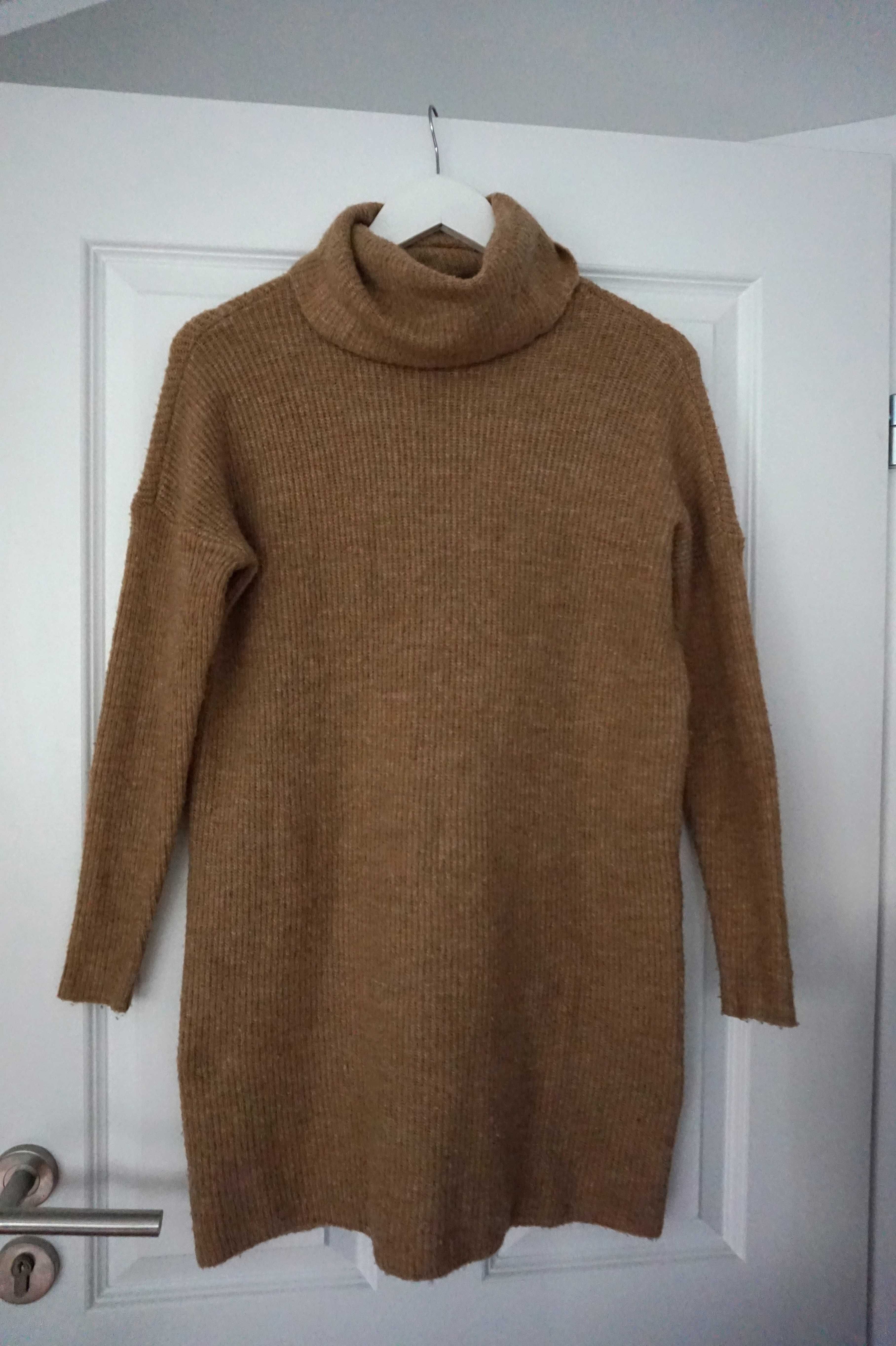 XS Only karmelowa beżowa sukienka sweter golf jesień camel