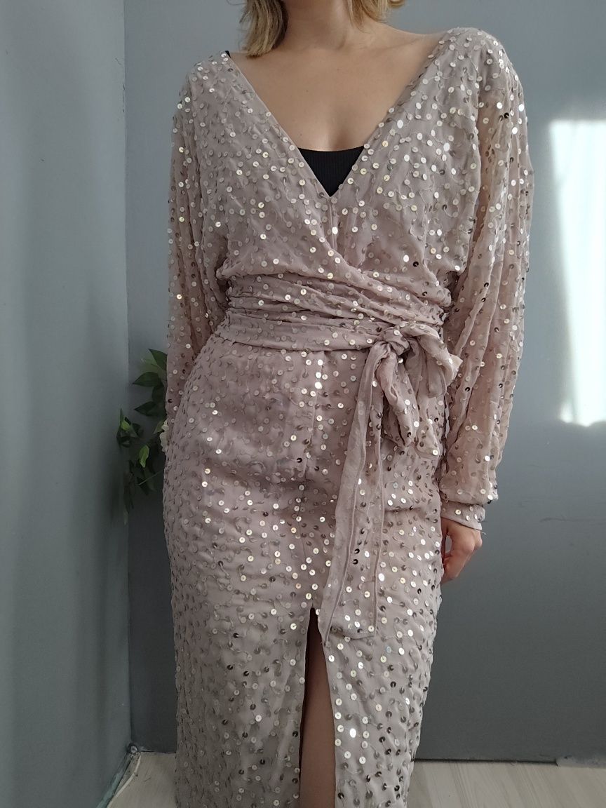 ASOS Design – Sukienka midi z kopertową talią, rękawami typu nietoperz