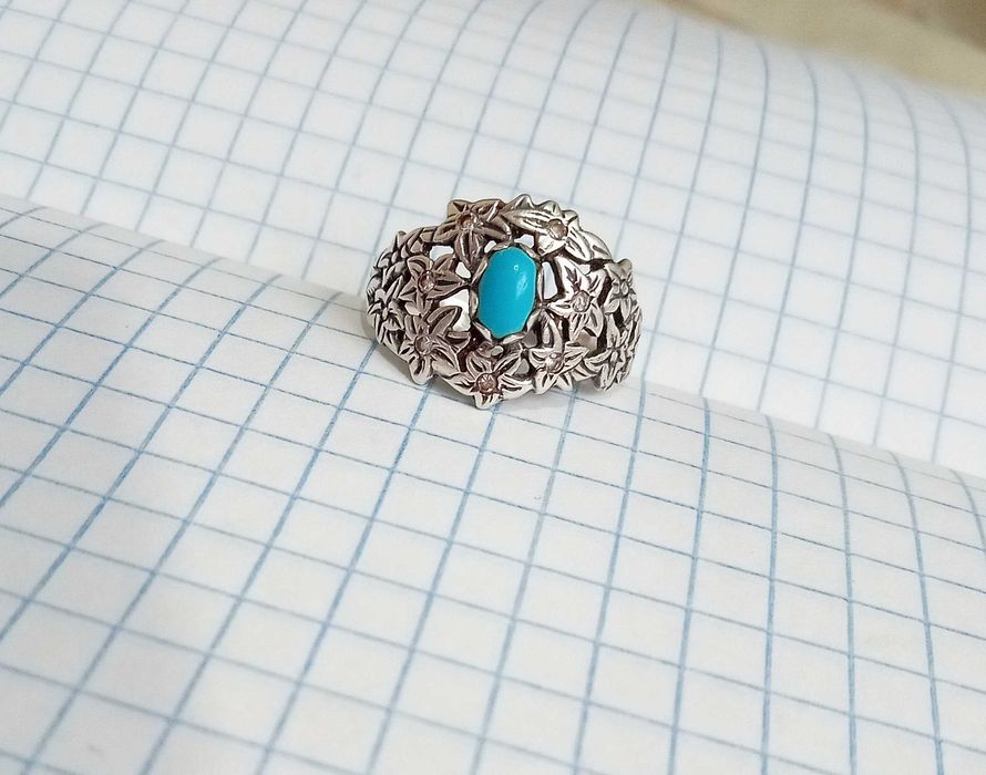 Перстень кольцо з каменем бірюза. Срібло 925 проба. Розмір 19,5