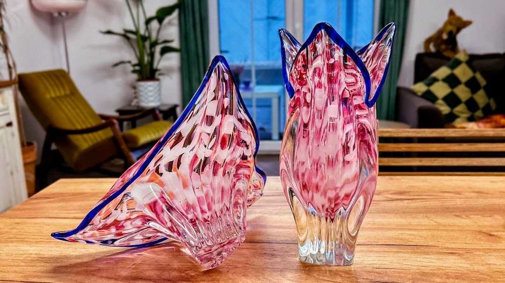 Efektowny zestaw czeskiego szkła wazon patera Egermann