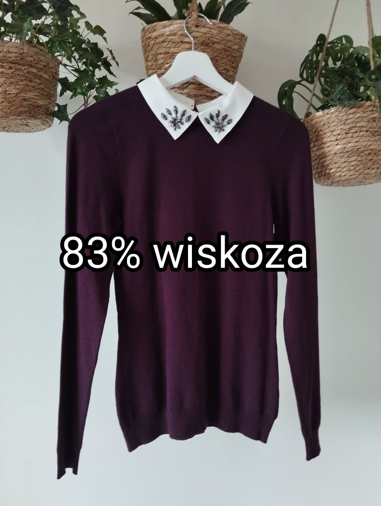 Bluzka dzianinowa z kołnierzykiem, dekoracyjny kołnierzyk, z wiskozy,