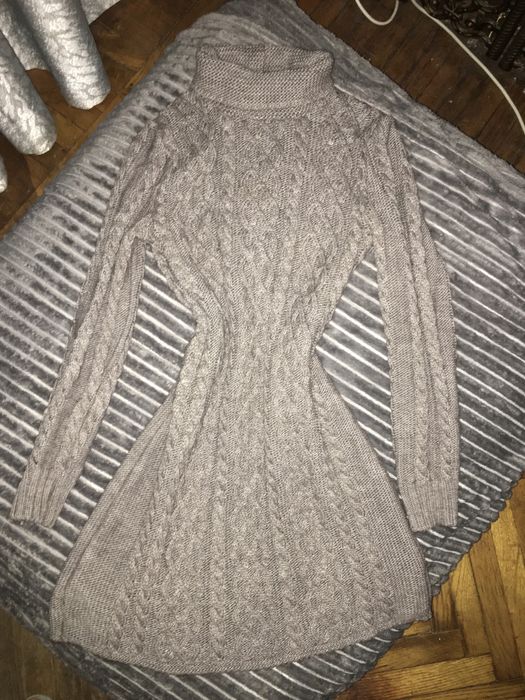 В'ЯЗАНЕ ПЛАТТЯ З КОСАМИ тепла сукня серого цвета Размер М 46