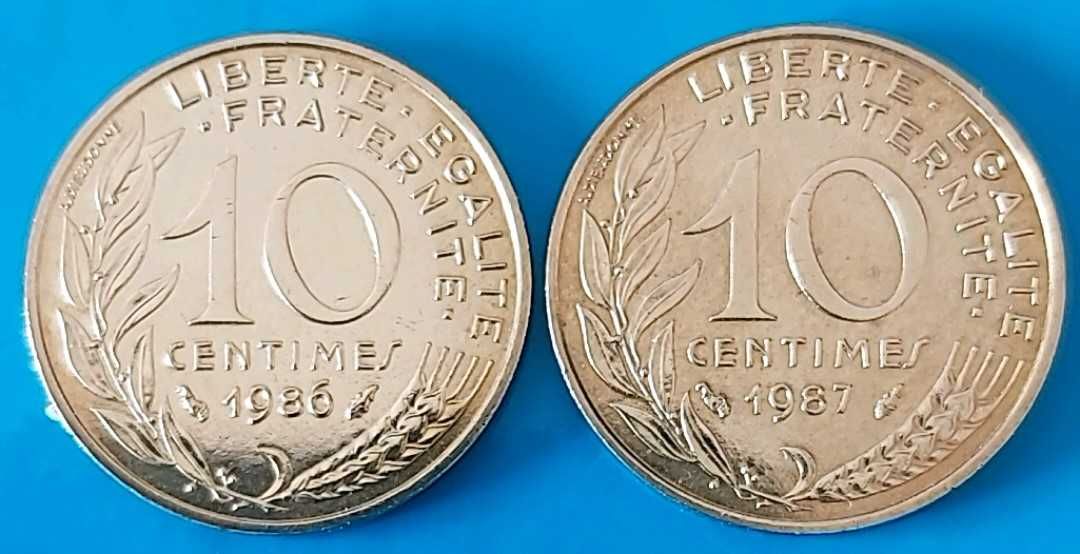 Lote 2 moedas 10 Cêntimos 1986 e 1987, França