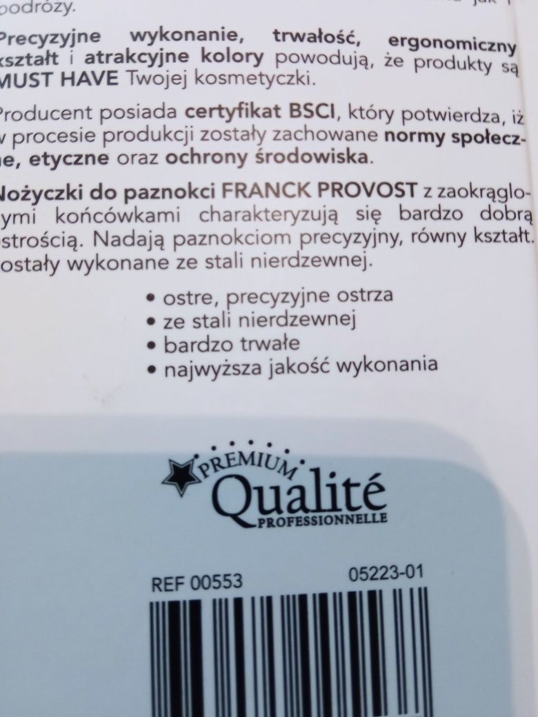 Nożyczki do paznokci kolor złoty Franck Provost ostre i wytrzymałe