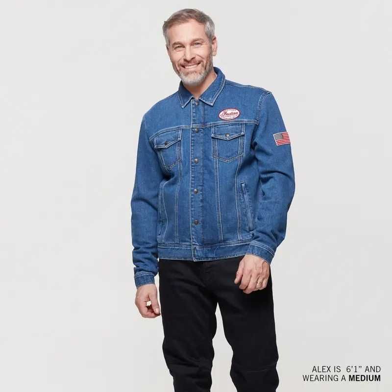 Męska kurtka jeans Indian, niebieska motocyklowa