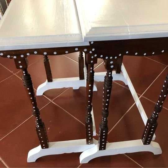 Two hand-painted side tables, see pictures