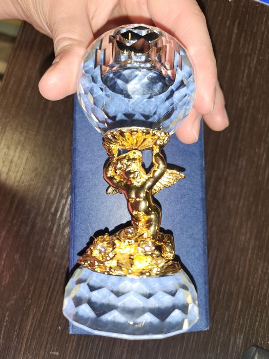 Кришталевий свічник Ангел с позолотою