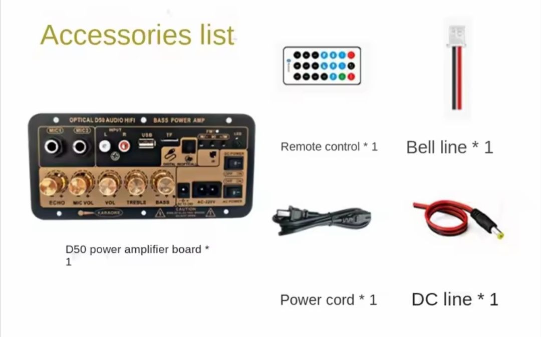 Аудио усилитель Bluetooth 5.0 D50 ,Fm-радио,usb, optical вход, плеер
