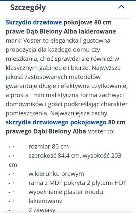 Drzwi wewnętrzne łazienkowe 80 prawe