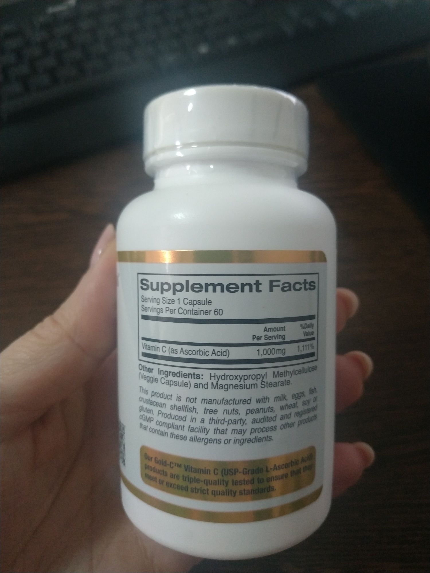 Вітамін C, Gold C, 1000 мг, California Gold Nutrition, 60 капсул