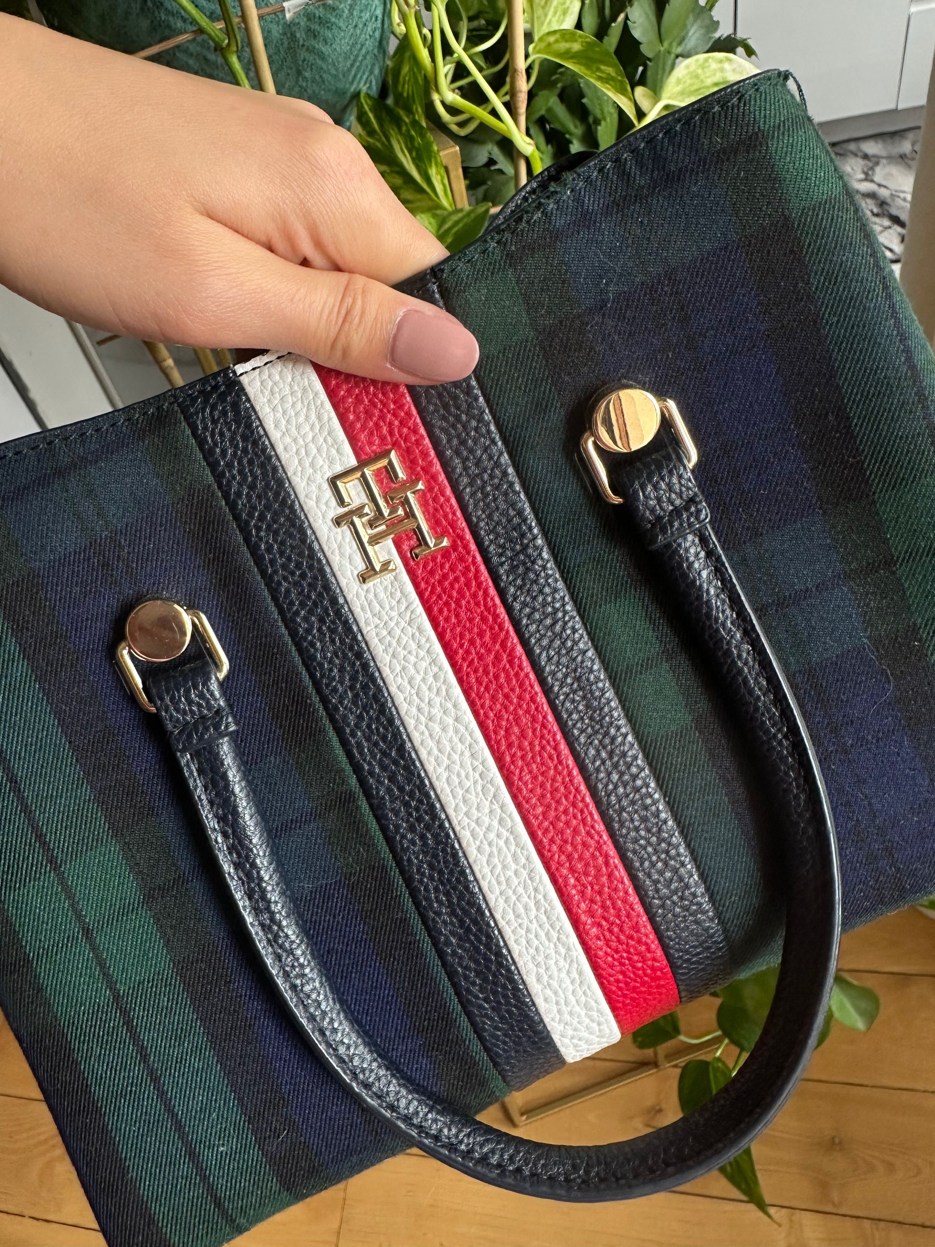 torebka torba Tommy Hilfiger miejska zielona granatowa w kratę