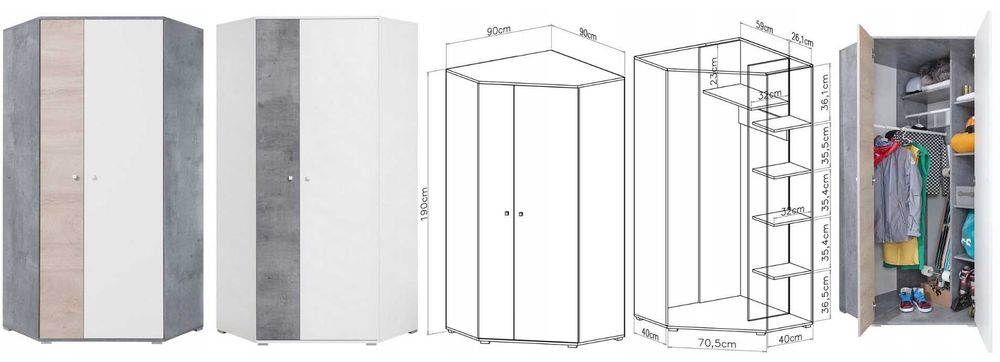 meble dla dziecka szafa narożna młodzieżowa półkami biała Sigma