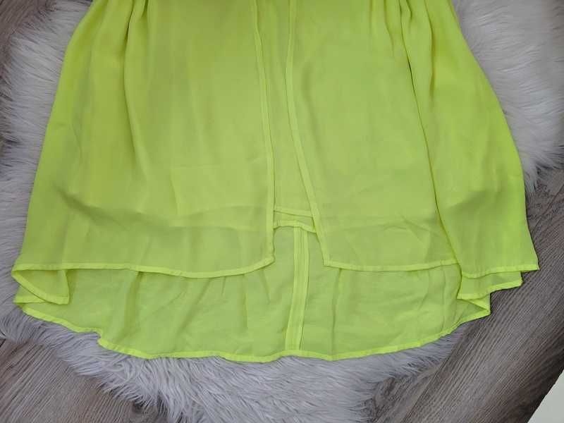 Żółta neonowa krótka / mini, letnia, asymetryczna spódnica Troll XS 34