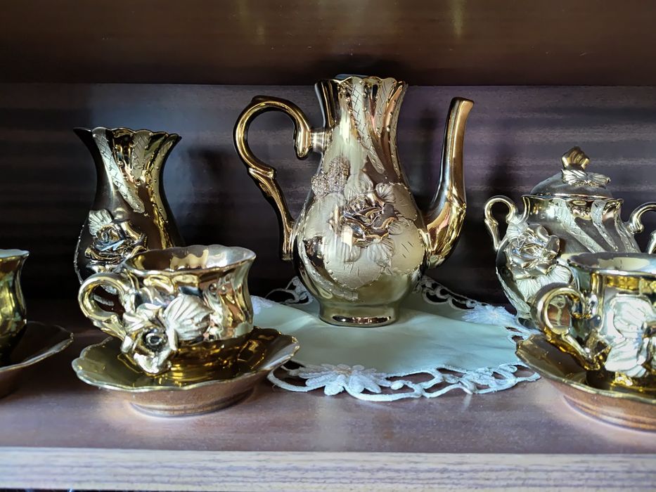 6 osobowy zestaw kawowy, złoty