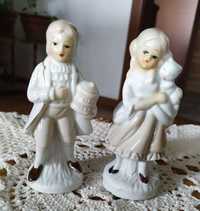 Figurki porcelanowe - brązowo-białe , chłopczyk i dziewczynka