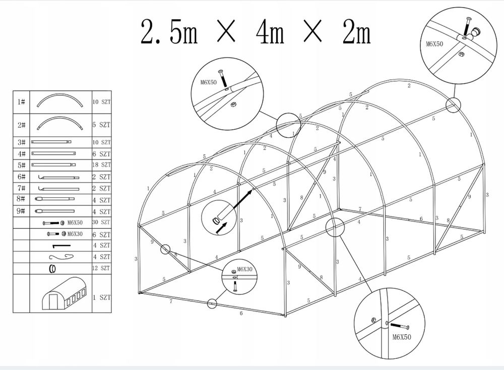 Tunel Foliowy Ogrodowy Foliak Szklarnia 400x250 4x2.5 Stelaż + Folia