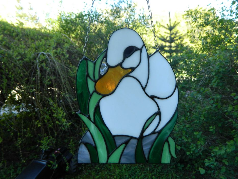 WITRAŻ kaczka * dekoracja na okno OBRAZ ze szkła FOLK sielskie klimaty