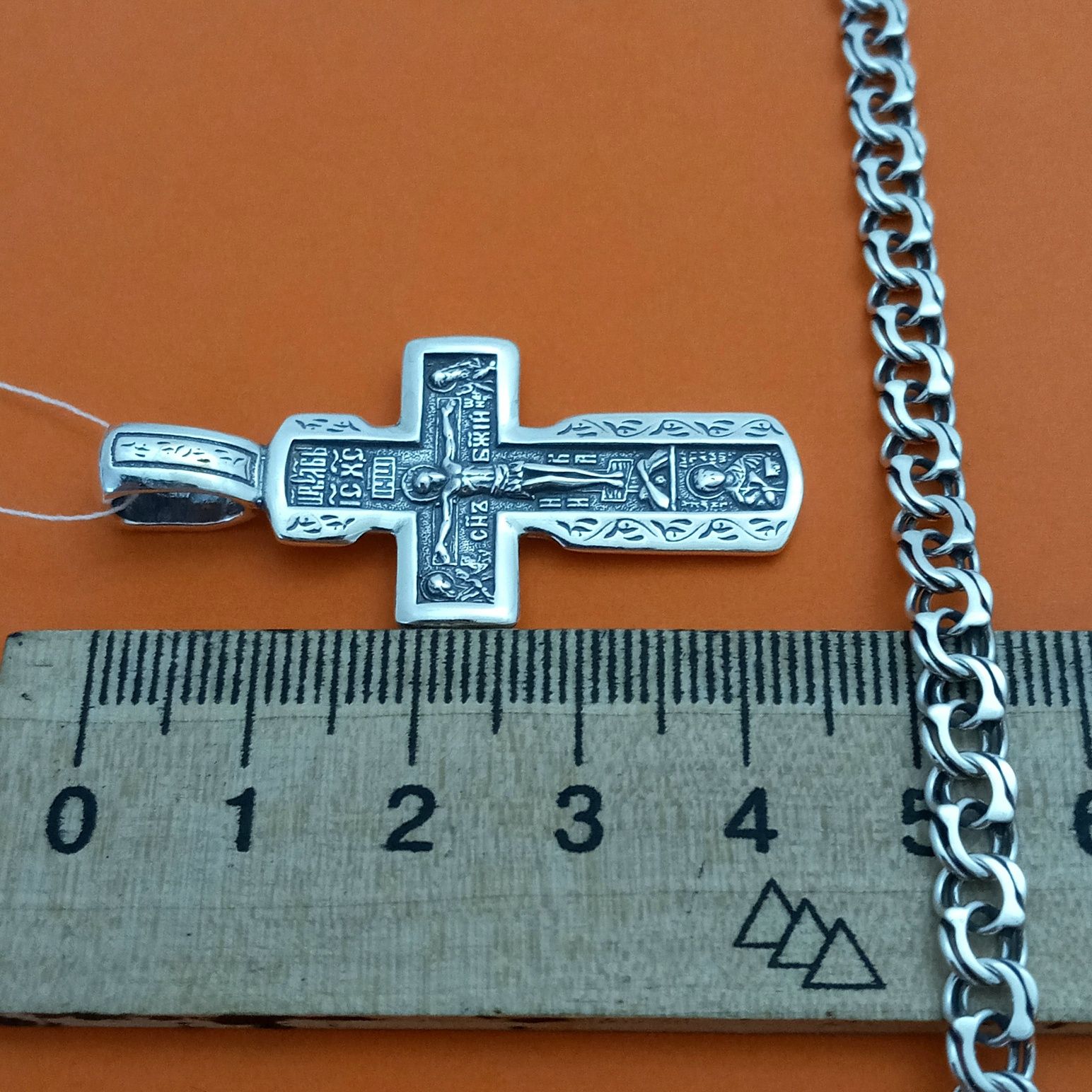 Серебряный крест и цепочка бисмарк серебро 925 крестик цепь