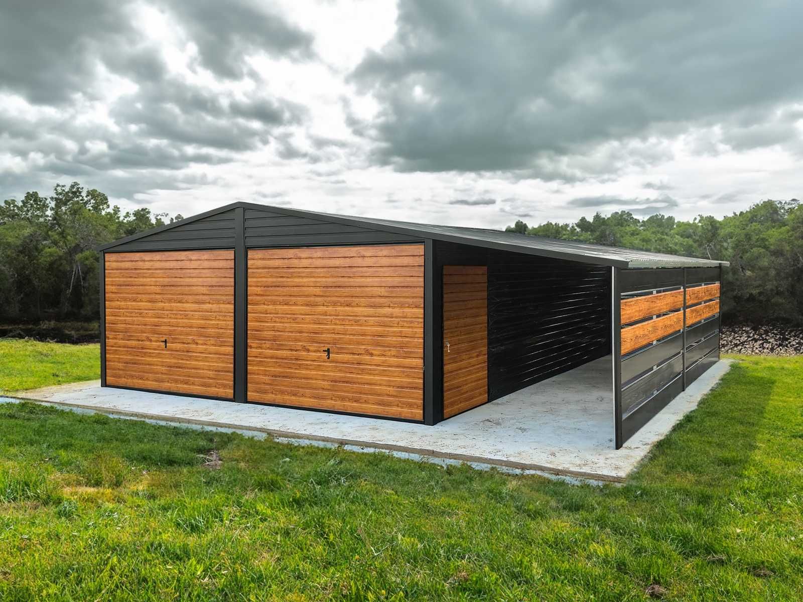 Garaż blaszany 9x5m Matowa Czerń 3 stanowiska dwuspadowy | TRANSTAL