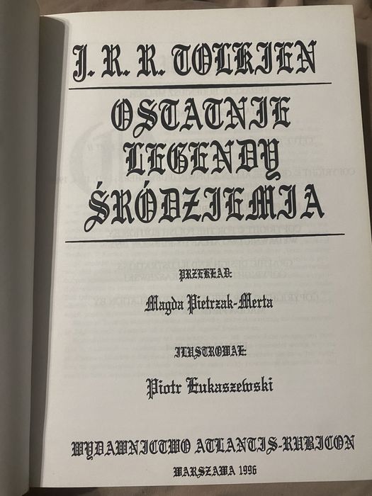 Książka Tolkien „ Ostatnie legendy Śródziemia” 1996 r.