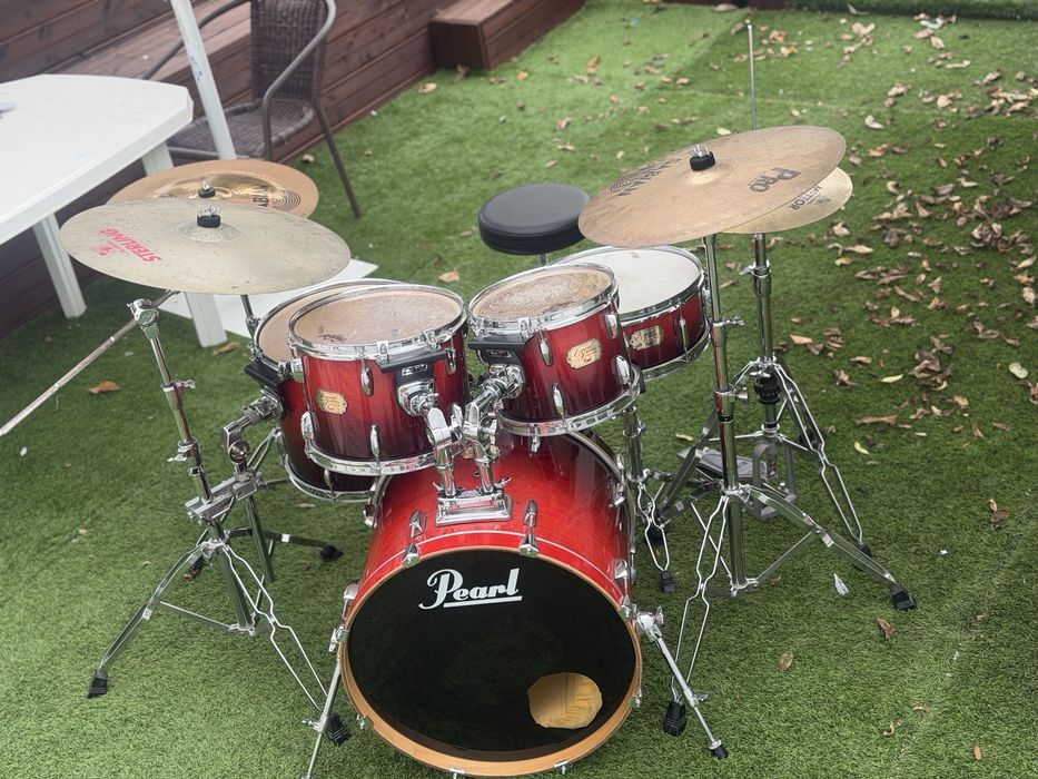 Bateria Acústica Pearl Export Completa Pratos Sabian e Meinl