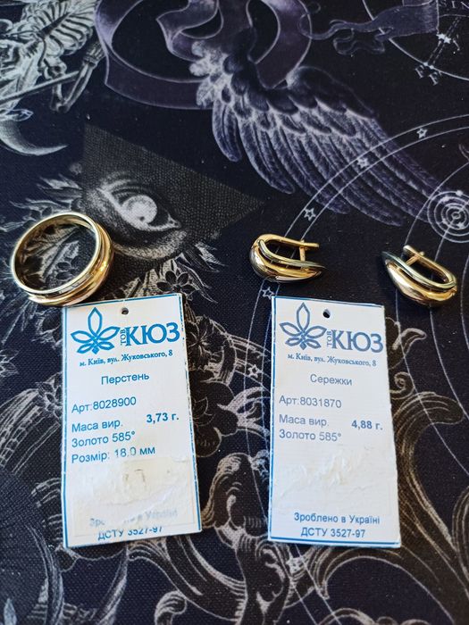Сережки та каблучка золоті набір