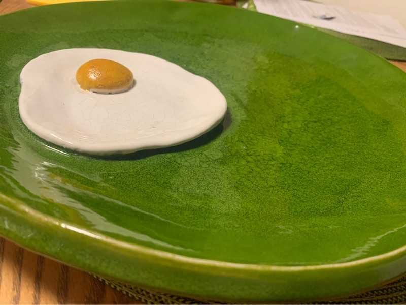 Piękna duża patera misa talerz z ceramiki jajko szparagi
