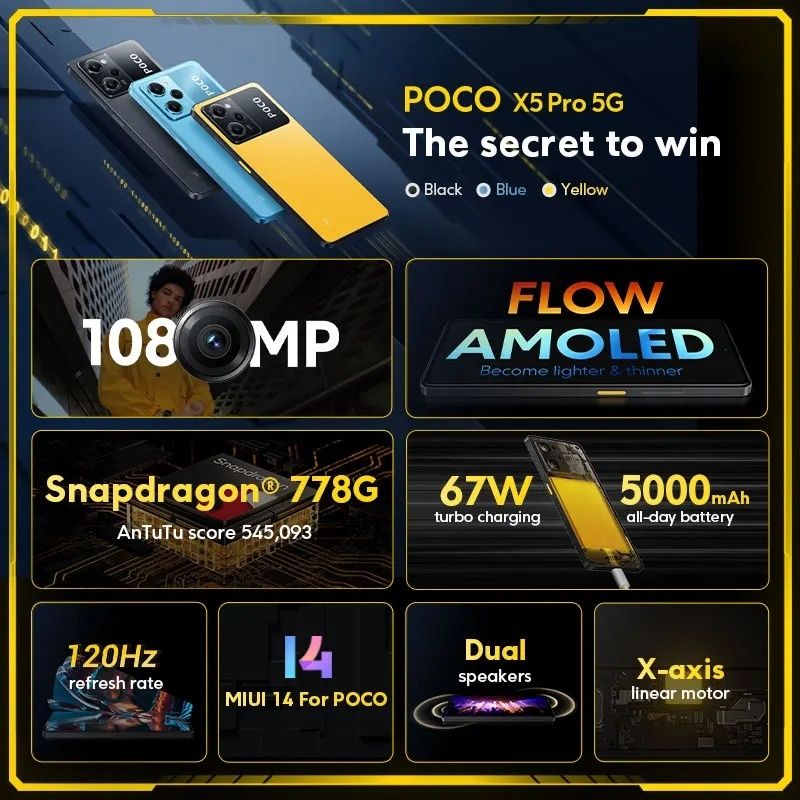 POCO-X5 Smartphone Versão Global Pro, 5G, 128GB,256GB, Snapdragon 778G