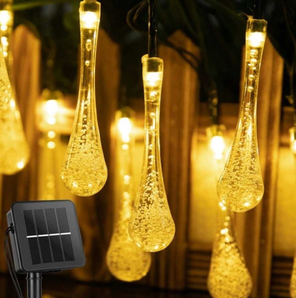 Lampa lampka solarna łezki sople 50 LED 9,5M ciepłe ogrodowe girlanda