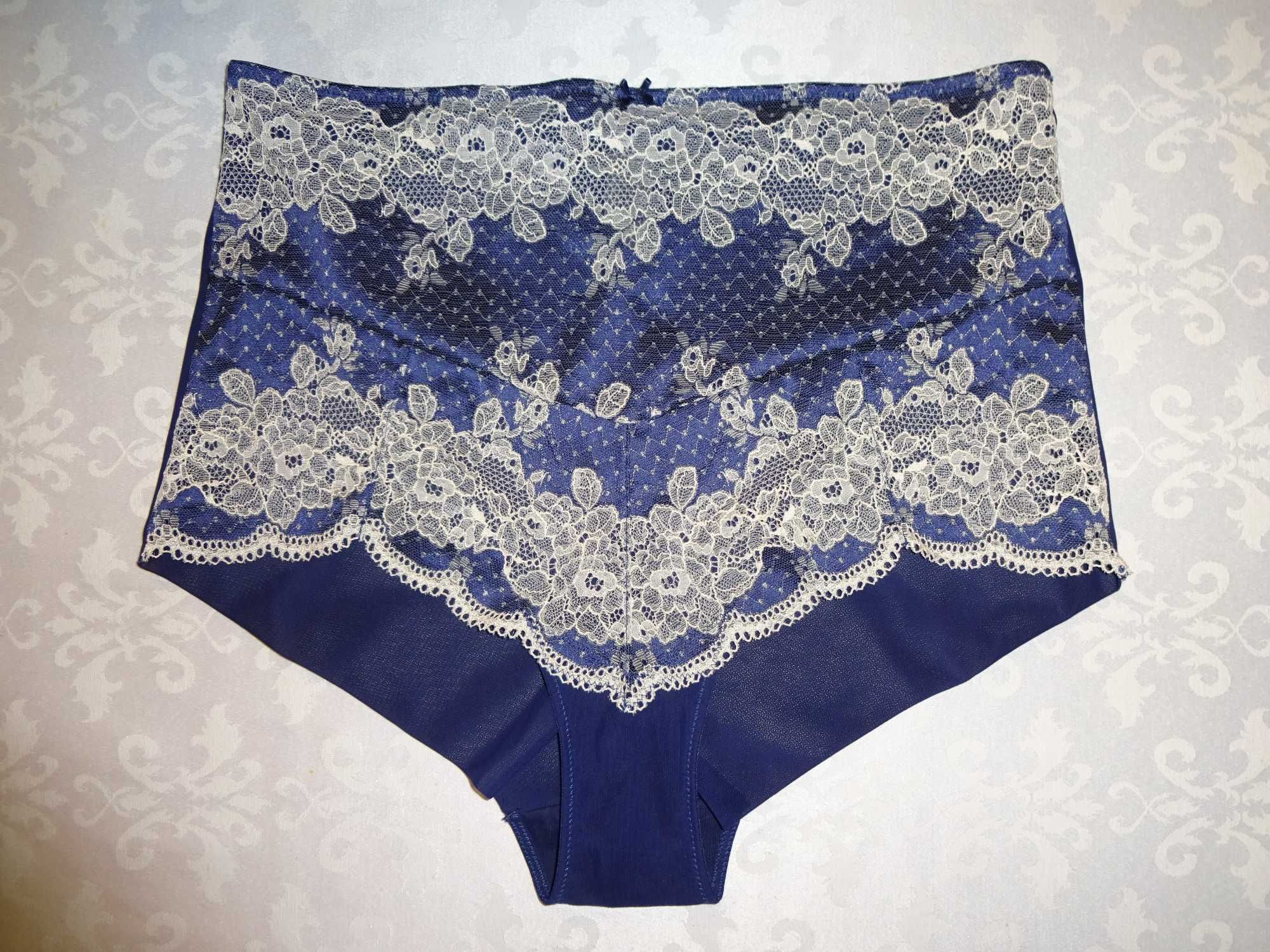 Panache Clara 7254 granatowe wysokie figi biała koronka L / 40