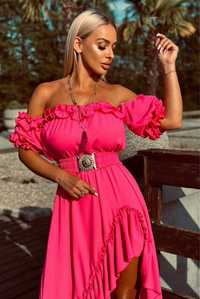 Sukienka hiszpanka różowa 38,40 S.moriss 42 fuksja letnia asymetryczna