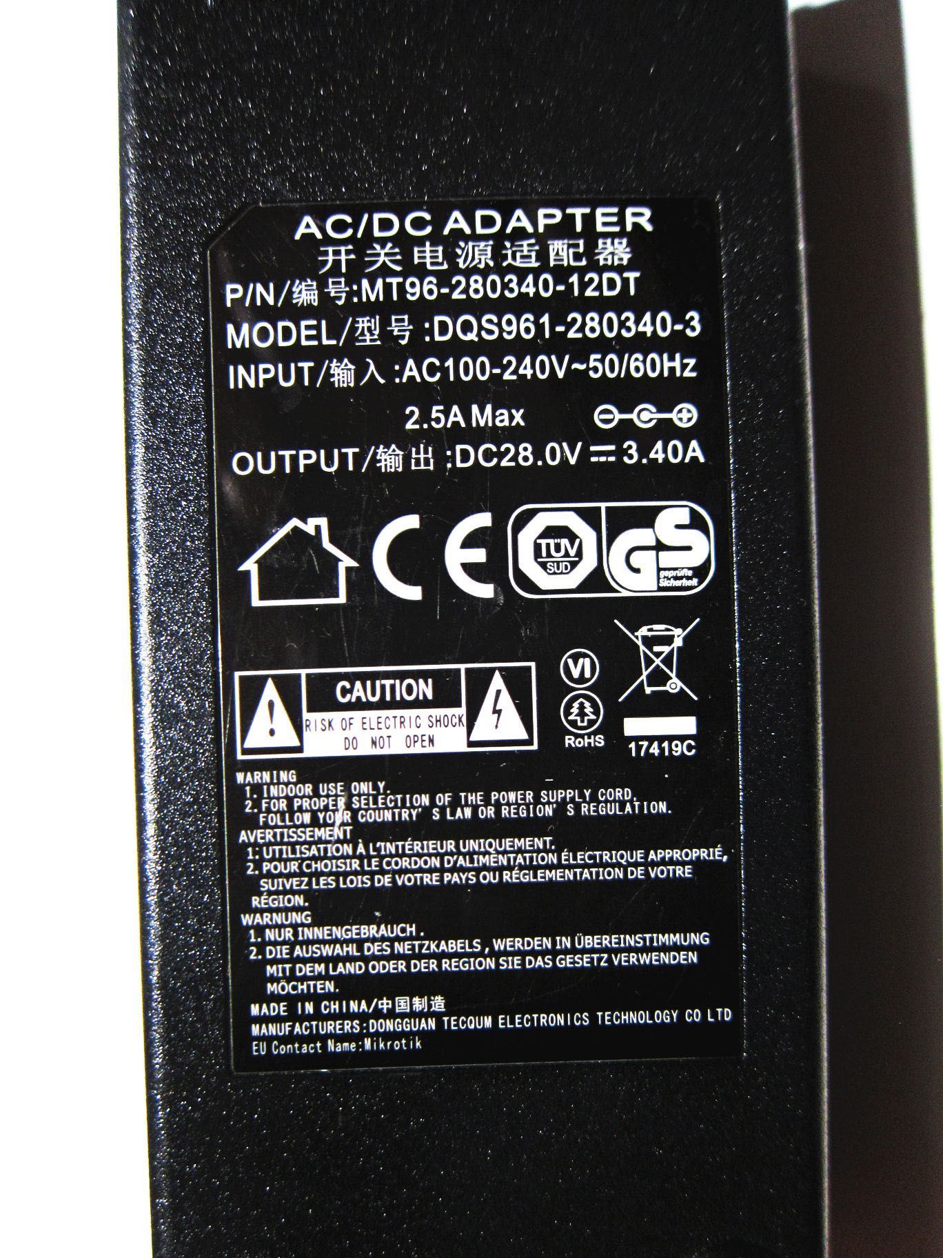 Блок питания 28V, 3,4 Ампера MikroTik Power Adapter DQS961-280340-3